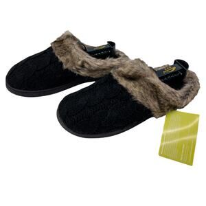 ULTRAIDEAS Black Memory Foam  Fur Lined Cable Knit Slippers XL 11-12 Women's